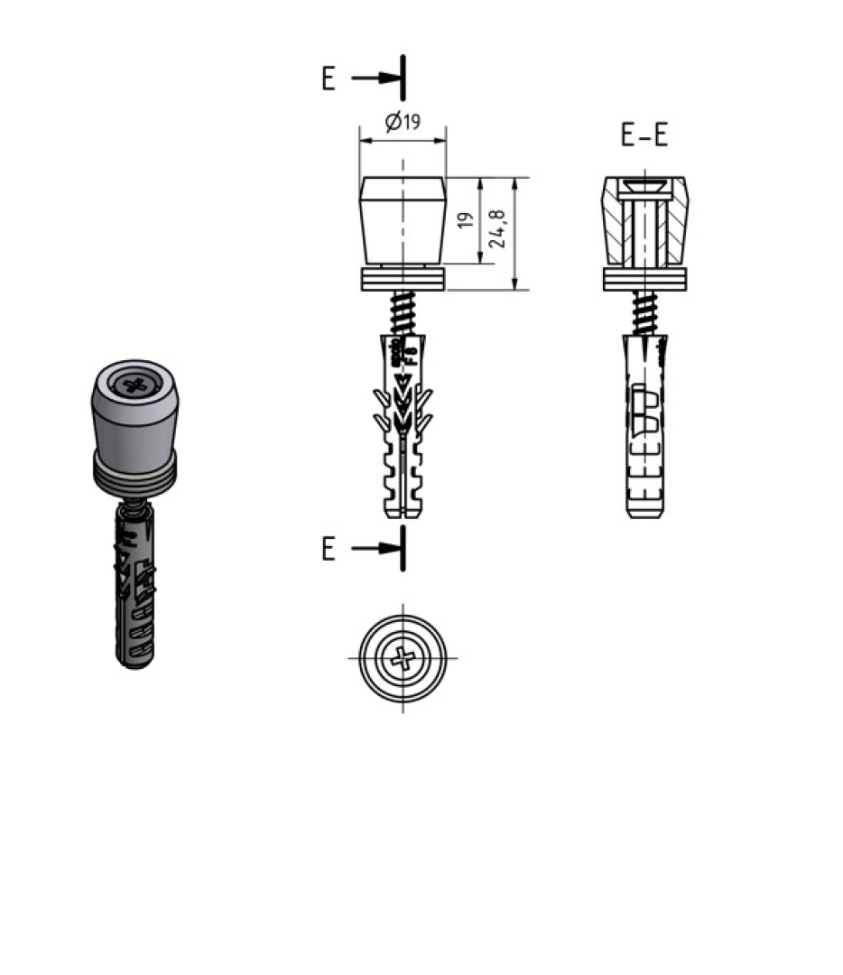 Bodenführungsrolle Gr.19 Nylon mit Dübel MEA 10337702